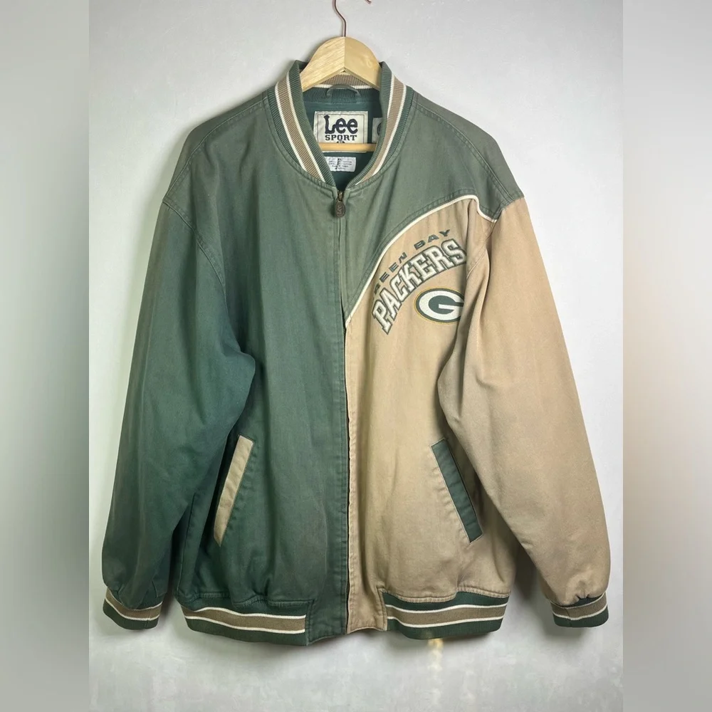 Vintage Lee Sport Men Green Bay Packers Colorblock Bomber Jacket XL NFL Licensed